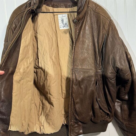 Summit Vintage Brown Leather Bomber Jacket Men’s Size 42 Distressed Flight Coat - Picture 13 of 16
